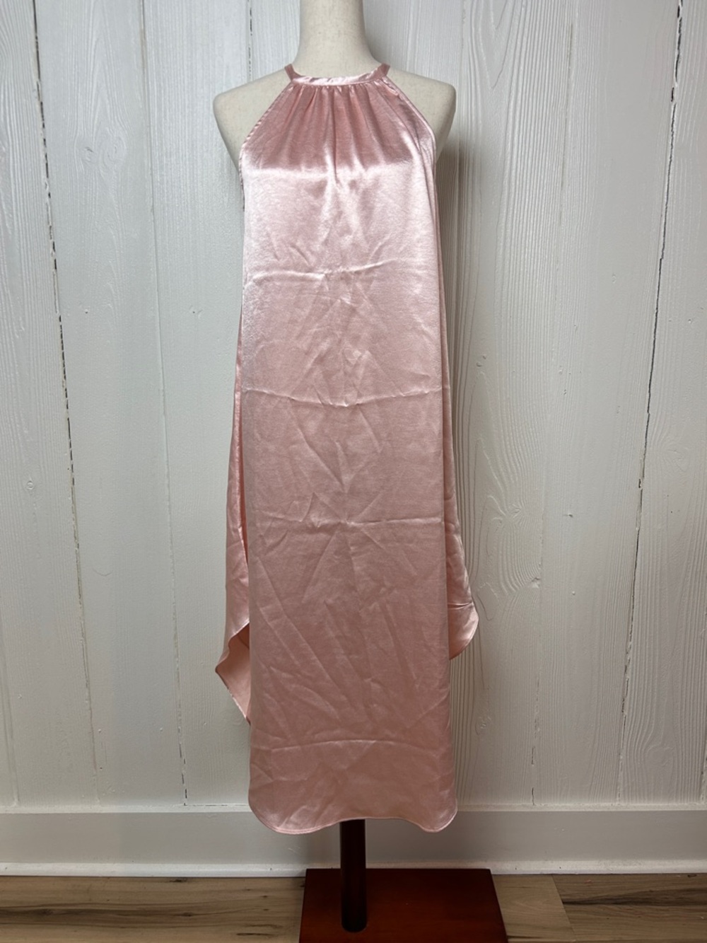 NWOT Y2k Satin Halter Romantic Balletcore Soft Pink Dress Size S Minimalist